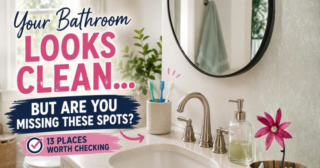 Bright clean bathroom with a sink, faucet and toothbrush holder highlighting easily missed bathroom cleaning spots.