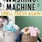 The words 'Make Your Washing Machine Smell Fresh Again' and 'top mom tips' are on an image of a washing machine that has two baskets in front full of washing.