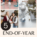 The wording 5 End-of-Year Cleaning & Organizing Tasks with 3 different images of cleaning in and around Christmas