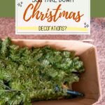 the words ‘When Should You Take Down Christmas Decorations? ‘ appear in a white box above the image of a artificial Christmas tree in a box.