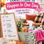 Fall cleaning supplies and checklist showing how to tackle seasonal cleaning in small, manageable sessions.